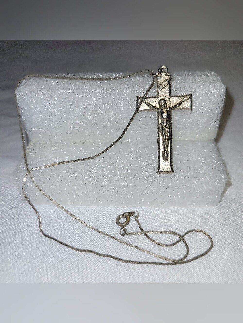 Silvertone Crucifix Pendant And Necklace